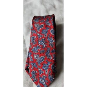 Mallory & Church Ltd 100% Italian Silk Red, Silver, Blue Paisley Men's Neck Tie